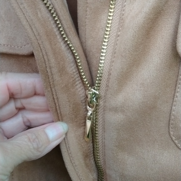 NWOT WHBM Women Sz LP Cropped Faux Suede Jacket Brown, Front Zip Spread Collar - Picture 5 of 12